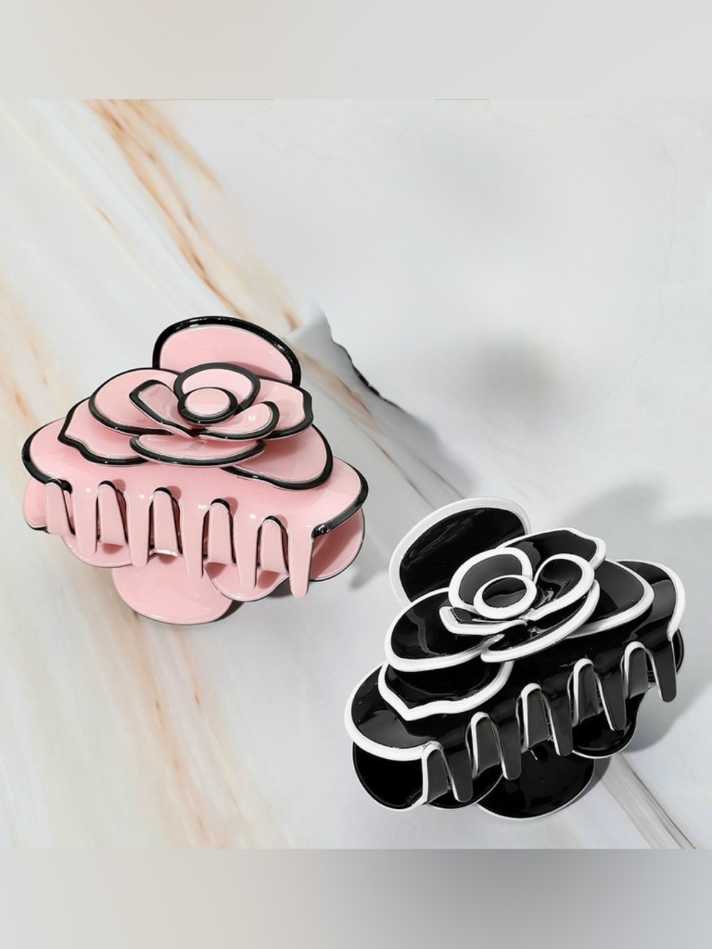 Camellia Flower Hair Claw Clip - Select Black or Pink - Picture 6 of 6